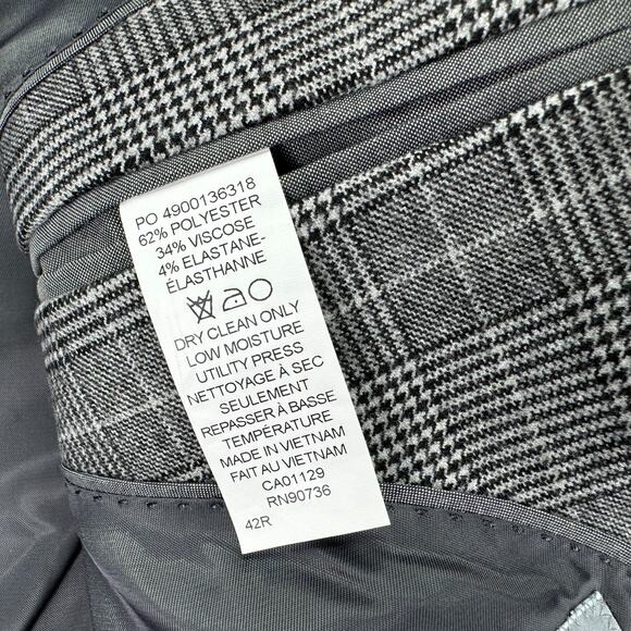 Michael Kors Mens Classic Fit Plaid Stretch Sport Coat Black White 42R - Picture 5 of 5